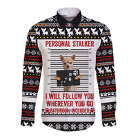 Chihuahua Personal Stalker Christmas Long Sleeve Button Shirt Xmas Holiday Patterns - Wonder Print Shop