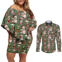 Chihuahua Santa Clau Christmas Couples Matching Off Shoulder Short Dress and Long Sleeve Button Shirt Xmas Holiday Patterns - Wonder Print Shop
