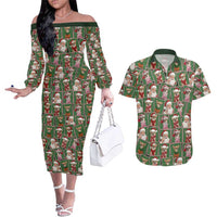 Chihuahua Santa Clau Christmas Couples Matching Off The Shoulder Long Sleeve Dress and Hawaiian Shirt Xmas Holiday Patterns - Wonder Print Shop