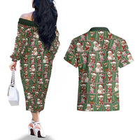 Chihuahua Santa Clau Christmas Couples Matching Off The Shoulder Long Sleeve Dress and Hawaiian Shirt Xmas Holiday Patterns - Wonder Print Shop