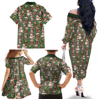 Chihuahua Santa Clau Christmas Family Matching Off The Shoulder Long Sleeve Dress and Hawaiian Shirt Xmas Holiday Patterns - Wonder Print Shop