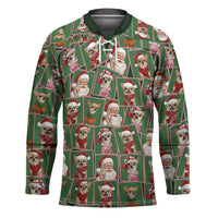 Chihuahua Santa Clau Christmas Hockey Jersey Xmas Holiday Patterns - Wonder Print Shop