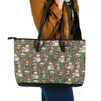 Chihuahua Santa Clau Christmas Leather Tote Bag Xmas Holiday Patterns - Wonder Print Shop