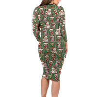 Chihuahua Santa Clau Christmas Long Sleeve Bodycon Dress Xmas Holiday Patterns - Wonder Print Shop