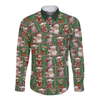 Chihuahua Santa Clau Christmas Long Sleeve Button Shirt Xmas Holiday Patterns - Wonder Print Shop
