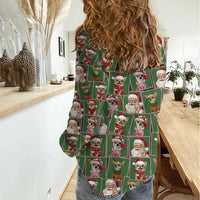 Chihuahua Santa Clau Christmas Women Casual Shirt Xmas Holiday Patterns - Wonder Print Shop