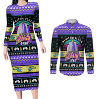 Christmas Party 1988 Nakatomi Plaza Couples Matching Long Sleeve Bodycon Dress and Long Sleeve Button Shirt Xmas Holiday Patterns - Wonder Print Shop