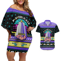 Christmas Party 1988 Nakatomi Plaza Couples Matching Off Shoulder Short Dress and Hawaiian Shirt Xmas Holiday Patterns - Wonder Print Shop