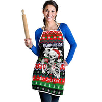 Dead Inside But Jolly Af Christmas Skeleton Apron Xmas Holiday Patterns - Wonder Print Shop