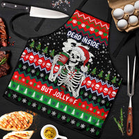 Dead Inside But Jolly Af Christmas Skeleton Apron Xmas Holiday Patterns - Wonder Print Shop