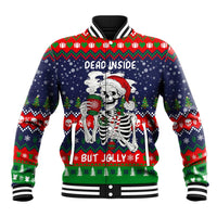 Dead Inside But Jolly Af Christmas Skeleton Baseball Jacket Xmas Holiday Patterns - Wonder Print Shop