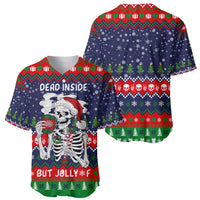 Dead Inside But Jolly Af Christmas Skeleton Baseball Jersey Xmas Holiday Patterns - Wonder Print Shop
