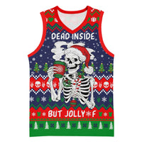 Dead Inside But Jolly Af Christmas Skeleton Basketball Jersey Xmas Holiday Patterns - Wonder Print Shop
