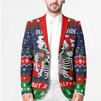 Dead Inside But Jolly Af Christmas Skeleton Blazer Xmas Holiday Patterns - Wonder Print Shop
