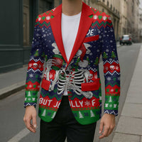 Dead Inside But Jolly Af Christmas Skeleton Blazer Xmas Holiday Patterns - Wonder Print Shop