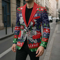 Dead Inside But Jolly Af Christmas Skeleton Blazer Xmas Holiday Patterns - Wonder Print Shop