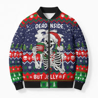 Dead Inside But Jolly Af Christmas Skeleton Bomber Puffer Jacket Xmas Holiday Patterns - Wonder Print Shop