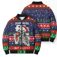 Dead Inside But Jolly Af Christmas Skeleton Bomber Puffer Jacket Xmas Holiday Patterns - Wonder Print Shop
