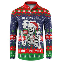 Dead Inside But Jolly Af Christmas Skeleton Button Sweatshirt Xmas Holiday Patterns - Wonder Print Shop