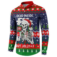 Dead Inside But Jolly Af Christmas Skeleton Button Sweatshirt Xmas Holiday Patterns - Wonder Print Shop