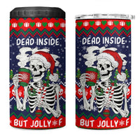 Dead Inside But Jolly Af Christmas Skeleton 4 in 1 Can Cooler Tumbler Xmas Holiday Patterns - Wonder Print Shop