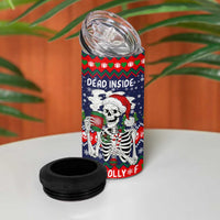 Dead Inside But Jolly Af Christmas Skeleton 4 in 1 Can Cooler Tumbler Xmas Holiday Patterns - Wonder Print Shop