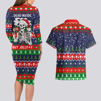 Dead Inside But Jolly Af Christmas Skeleton Couples Matching Long Sleeve Bodycon Dress and Hawaiian Shirt Xmas Holiday Patterns - Wonder Print Shop