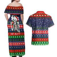 Dead Inside But Jolly Af Christmas Skeleton Couples Matching Off Shoulder Maxi Dress and Hawaiian Shirt Xmas Holiday Patterns - Wonder Print Shop