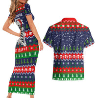 Dead Inside But Jolly Af Christmas Skeleton Couples Matching Short Sleeve Bodycon Dress and Hawaiian Shirt Xmas Holiday Patterns - Wonder Print Shop