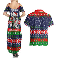 Dead Inside But Jolly Af Christmas Skeleton Couples Matching Summer Maxi Dress and Hawaiian Shirt Xmas Holiday Patterns - Wonder Print Shop