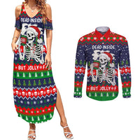 Dead Inside But Jolly Af Christmas Skeleton Couples Matching Summer Maxi Dress and Long Sleeve Button Shirt Xmas Holiday Patterns - Wonder Print Shop