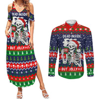 Dead Inside But Jolly Af Christmas Skeleton Couples Matching Summer Maxi Dress and Long Sleeve Button Shirt Xmas Holiday Patterns - Wonder Print Shop
