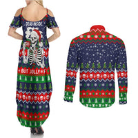 Dead Inside But Jolly Af Christmas Skeleton Couples Matching Summer Maxi Dress and Long Sleeve Button Shirt Xmas Holiday Patterns - Wonder Print Shop