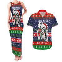 Dead Inside But Jolly Af Christmas Skeleton Couples Matching Tank Maxi Dress and Hawaiian Shirt Xmas Holiday Patterns - Wonder Print Shop