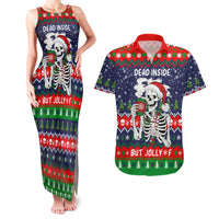 Dead Inside But Jolly Af Christmas Skeleton Couples Matching Tank Maxi Dress and Hawaiian Shirt Xmas Holiday Patterns - Wonder Print Shop