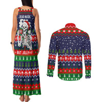 Dead Inside But Jolly Af Christmas Skeleton Couples Matching Tank Maxi Dress and Long Sleeve Button Shirt Xmas Holiday Patterns - Wonder Print Shop