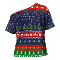 Dead Inside But Jolly Af Christmas Skeleton Cross Shoulder Shirt Xmas Holiday Patterns - Wonder Print Shop
