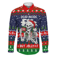 Dead Inside But Jolly Af Christmas Skeleton Family Matching Mermaid Dress and Hawaiian Shirt Xmas Holiday Patterns - Wonder Print Shop