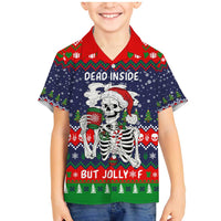 Dead Inside But Jolly Af Christmas Skeleton Family Matching Mermaid Dress and Hawaiian Shirt Xmas Holiday Patterns - Wonder Print Shop