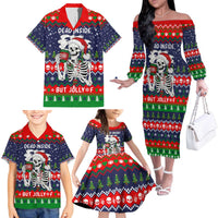 Dead Inside But Jolly Af Christmas Skeleton Family Matching Off The Shoulder Long Sleeve Dress and Hawaiian Shirt Xmas Holiday Patterns - Wonder Print Shop