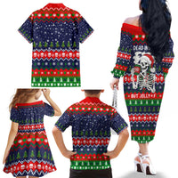 Dead Inside But Jolly Af Christmas Skeleton Family Matching Off The Shoulder Long Sleeve Dress and Hawaiian Shirt Xmas Holiday Patterns - Wonder Print Shop