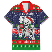 Dead Inside But Jolly Af Christmas Skeleton Family Matching Off The Shoulder Long Sleeve Dress and Hawaiian Shirt Xmas Holiday Patterns - Wonder Print Shop