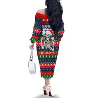 Dead Inside But Jolly Af Christmas Skeleton Family Matching Off The Shoulder Long Sleeve Dress and Hawaiian Shirt Xmas Holiday Patterns - Wonder Print Shop