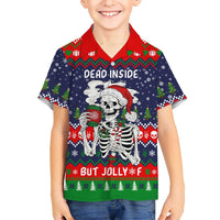 Dead Inside But Jolly Af Christmas Skeleton Family Matching Off Shoulder Maxi Dress and Hawaiian Shirt Xmas Holiday Patterns - Wonder Print Shop