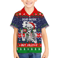 Dead Inside But Jolly Af Christmas Skeleton Family Matching Off Shoulder Short Dress and Hawaiian Shirt Xmas Holiday Patterns - Wonder Print Shop