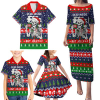 Dead Inside But Jolly Af Christmas Skeleton Family Matching Puletasi and Hawaiian Shirt Xmas Holiday Patterns - Wonder Print Shop