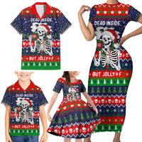 Dead Inside But Jolly Af Christmas Skeleton Family Matching Short Sleeve Bodycon Dress and Hawaiian Shirt Xmas Holiday Patterns - Wonder Print Shop