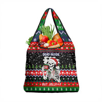 Dead Inside But Jolly Af Christmas Skeleton Grocery Bag Xmas Holiday Patterns - Wonder Print Shop