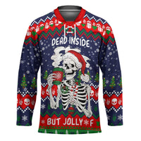 Dead Inside But Jolly Af Christmas Skeleton Hockey Jersey Xmas Holiday Patterns - Wonder Print Shop
