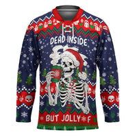 Dead Inside But Jolly Af Christmas Skeleton Hockey Jersey Xmas Holiday Patterns - Wonder Print Shop